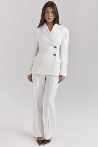 Pantalon sur mesure Hayden blanc à taille haute et jambes larges