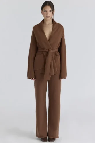 Pantalons large Chelsea en cachemire et laine couleur tan