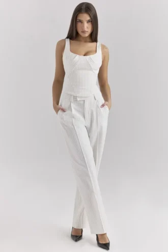 Pantalon ajusté à taille haute à fines rayures blanches Hayden