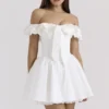 Mini-robe corset à épaules dénudées en coton blanc Jaide