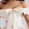 Mini-robe corset à épaules dénudées en coton stretch à imprimé floral Jaide