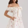 Mini-robe corset à épaules dénudées en coton stretch à imprimé floral Jaide