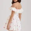 Mini-robe corset à épaules dénudées en coton stretch à imprimé floral Jaide