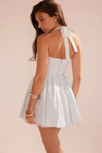 Mini-robe dos nu en coton Harriet Bluebell