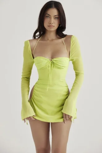 Mini-robe dos nu en mousseline couleur citron vert