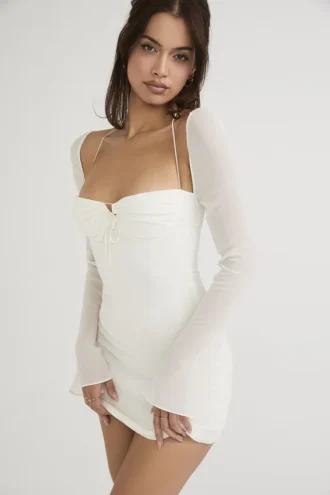 Mini-robe dos nu en mousseline ivoire