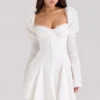 Mini-robe Ellerie en coton blanc à manches flûte