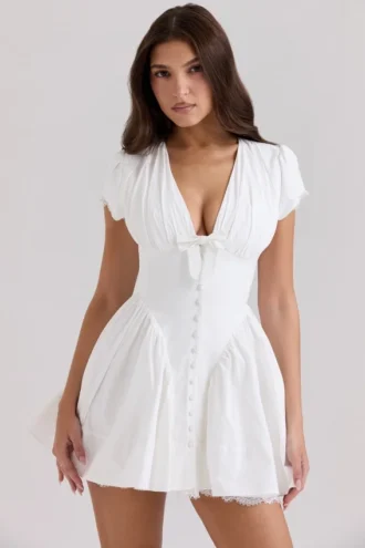 Mini-robe Emiliana en coton stretch blanc