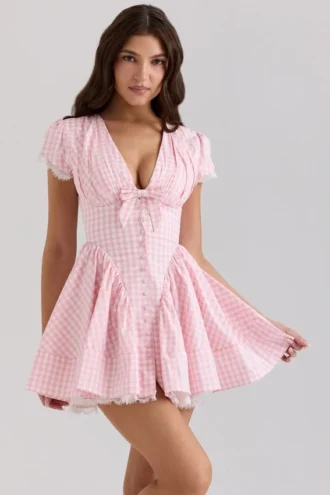 Mini-robe Emiliana en coton vichy rose