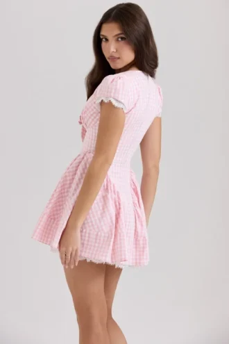 Mini-robe Emiliana en coton vichy rose