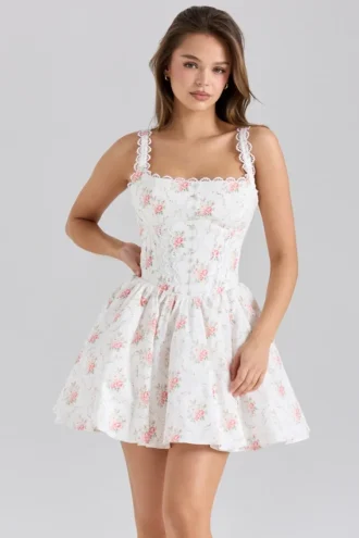 Mini-robe en coton extensible à imprimé Sade Rose