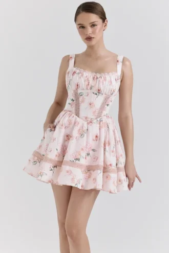 Mini-robe en coton à imprimé floral rose « Kimmie »