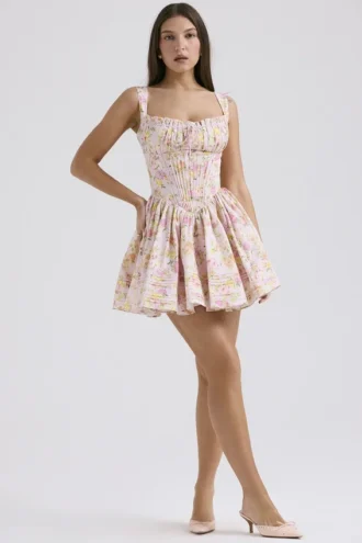Mini-robe en coton imprimé « Pink Meadow » Natassia