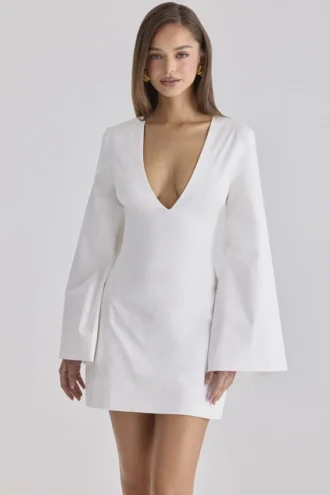 Mini-robe en coton à manches cloche Isha blanche