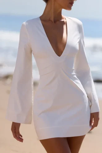Mini-robe en coton à manches cloche Isha blanche