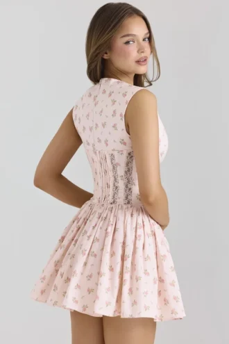 Mini-robe en coton stretch à imprimé floral rose Carmel