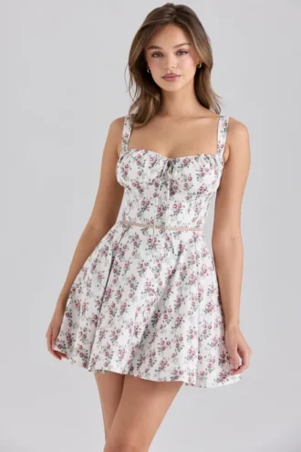 Mini-robe en coton stretch imprimé roses de Calia Cream