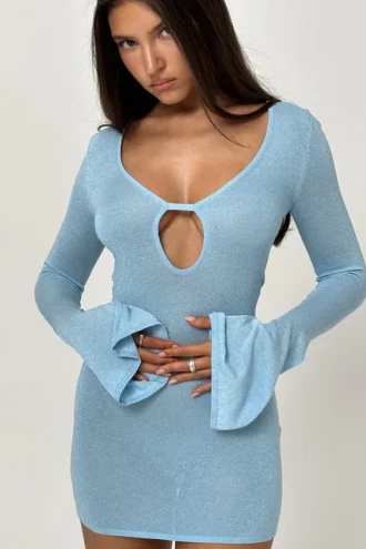 Mini-robe en maille Noya bleu océan
