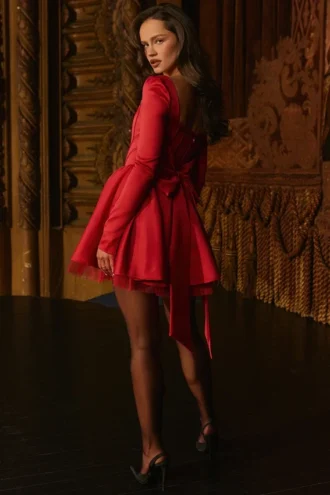 Mini-robe en tulle rouge Nina Holly avec nœud amovible