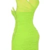 Mini-robe froncée Adrie vert fluo