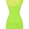 Mini-robe froncée Adrie vert fluo