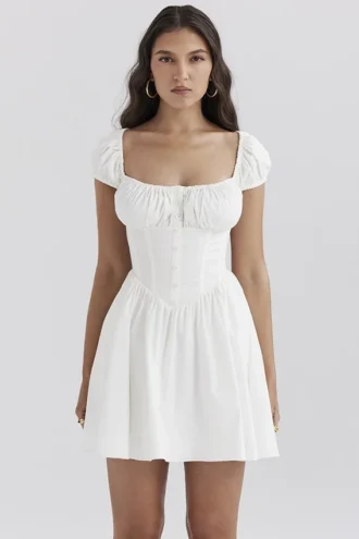 Mini-robe froncée en coton blanc Nala