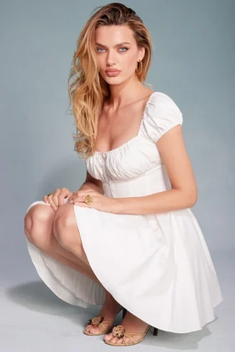 Mini-robe froncée en coton blanc Nala
