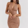 Mini-robe froncée Laetitia couleur noisette