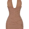 Mini-robe froncée Laetitia couleur noisette