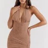 Mini-robe froncée Laetitia couleur noisette