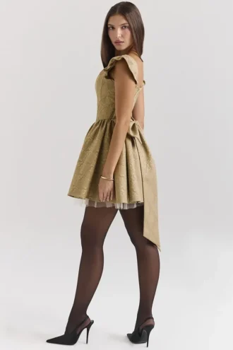 Mini-robe jacquard dorée Saasha