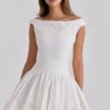 Mini-robe Lauren en coton blanc à broderie anglaise et col bateau