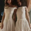 Mini-robe Lauren en coton blanc à broderie anglaise et col bateau