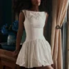 Mini-robe Lauren en coton blanc à broderie anglaise et col bateau