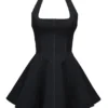 Mini-robe noire à nœuds et dos nu « Loulette »