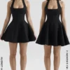 Mini-robe noire à nœuds et dos nu « Loulette »