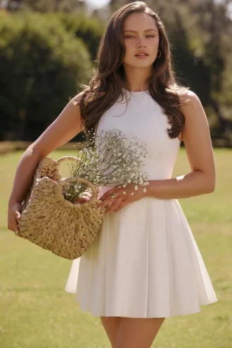 Mini-robe plissée en coton blanc Claretta