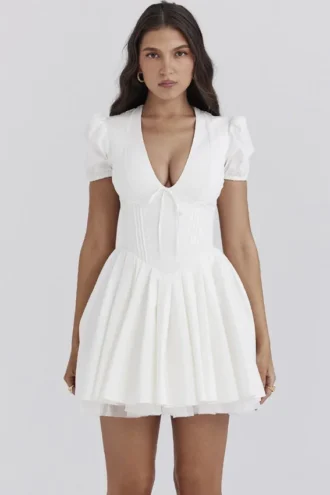 Mini-robe plissée en coton blanc Imani