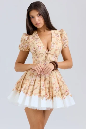 Mini-robe plissée en coton imprimé Honeyflower Imani