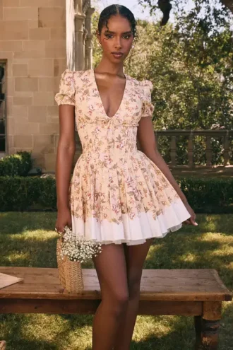 Mini-robe plissée en coton imprimé Honeyflower Imani