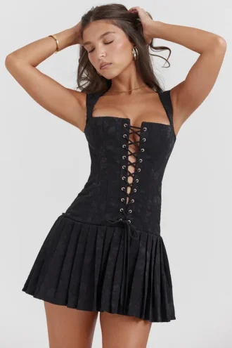 Mini-robe plissée noire Talia