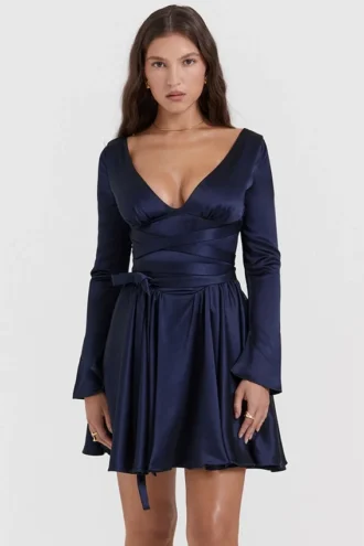 Mini-robe plongeante Dominique bleu marine