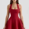 Mini-robe rouge à col licou et nœud Loulette