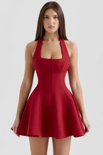 Mini-robe rouge à col licou et nœud Loulette