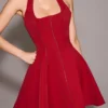 Mini-robe rouge à col licou et nœud Loulette