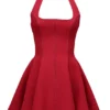 Mini-robe rouge à col licou et nœud Loulette