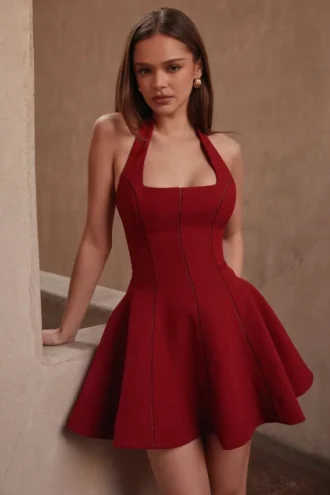 Mini-robe rouge à col licou et nœud Loulette