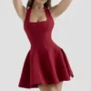 Mini-robe rouge à col licou et nœud Loulette
