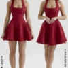 Mini-robe rouge à col licou et nœud Loulette
