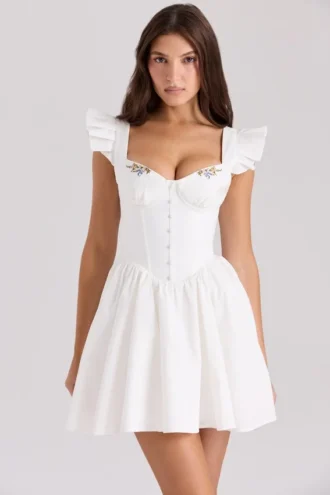 Mini-robe Sisi en coton blanc brodé